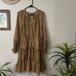 NWT Miss Me Tan Whimsy Long-Sleeve Dress